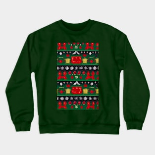 Futuristic Festive: Ugly Red Snowflake Pattern on Green Crewneck Sweatshirt